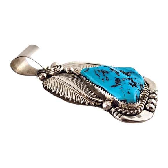 Daniel Etsitty Sterling Silver Navajo Turquoise Pendant #20088 - Picture 3 of 7